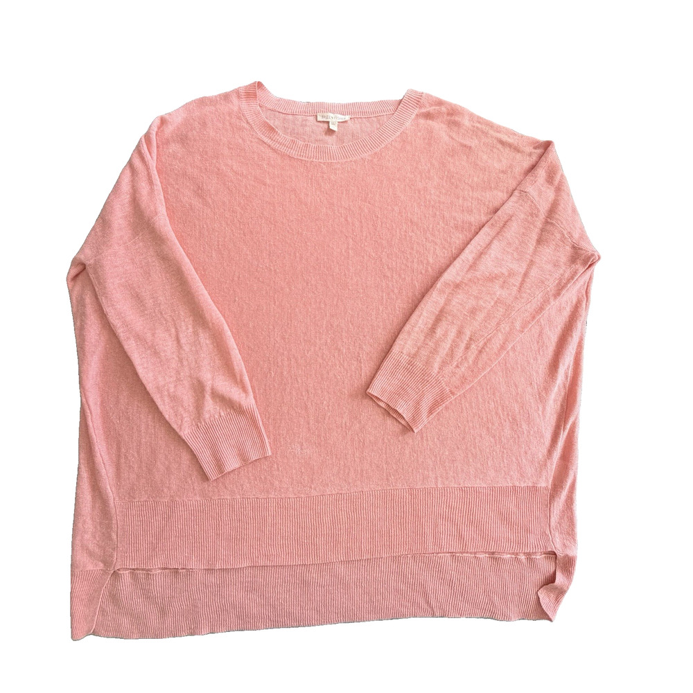 Eileen Fisher Coral 100% Linen Sweater Lagenlook Womens XL Minimalist